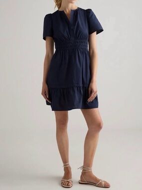 QUINCE 100% Organic Cotton Poplin Tiered Mini Dress Navy Sz XL NWT